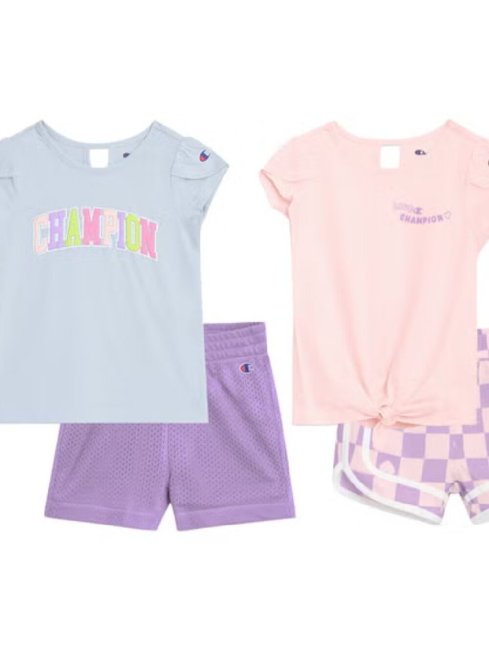 Champion Girls 4 Piece Tee Shorts Activewear Set Purple Pink Blue NWT 4T
